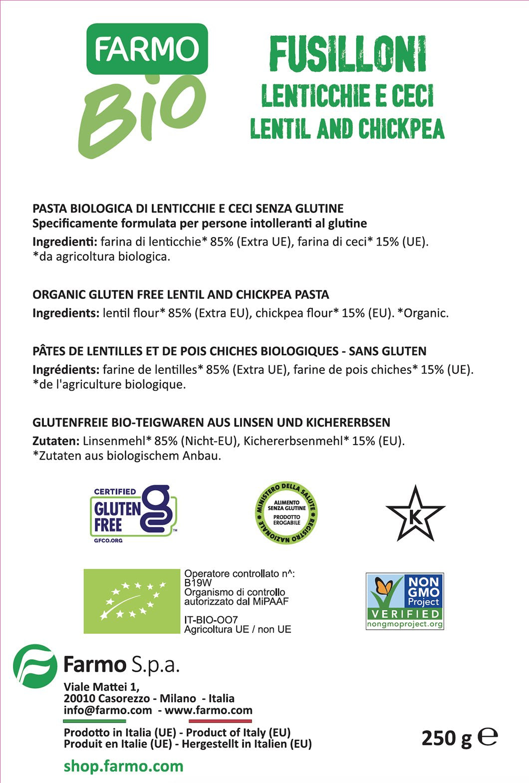 Fusilloni Biologici Lenticchie e Ceci - Farmo - Eat a better life